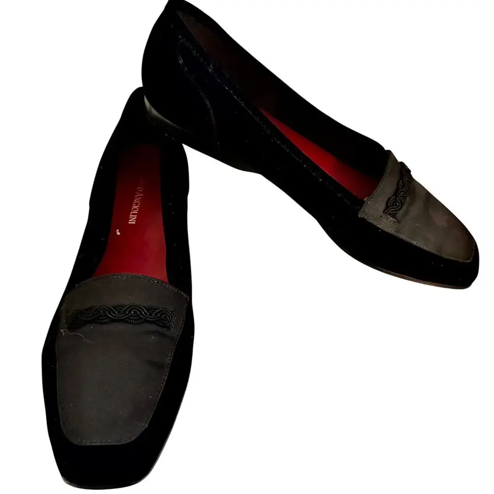 Enzo Angiolini Liberty Velvet Leather Satin Soutache Loafer Ballet Flats